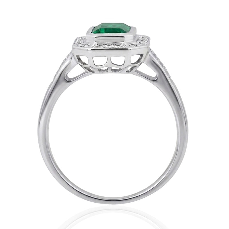 R-25209-EM-W  Diamond & Emerald Vintage Ring