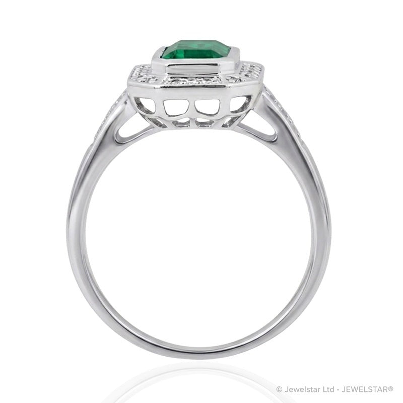 R-25209-EM-W  Diamond & Emerald Vintage Ring