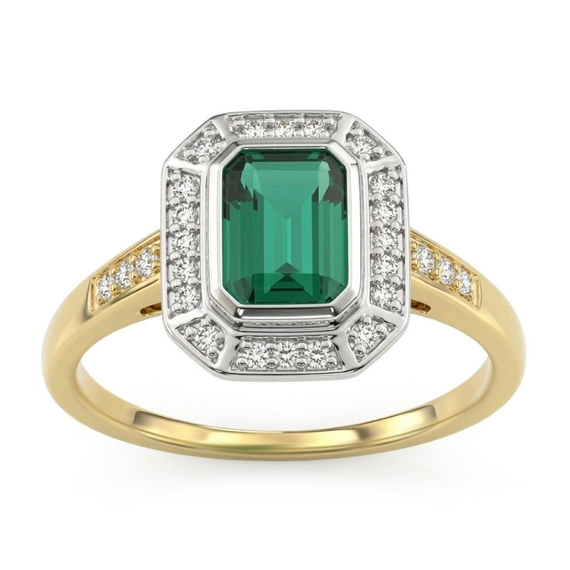 R-25209-EM-Y  Diamond & Emerald Vintage Ring