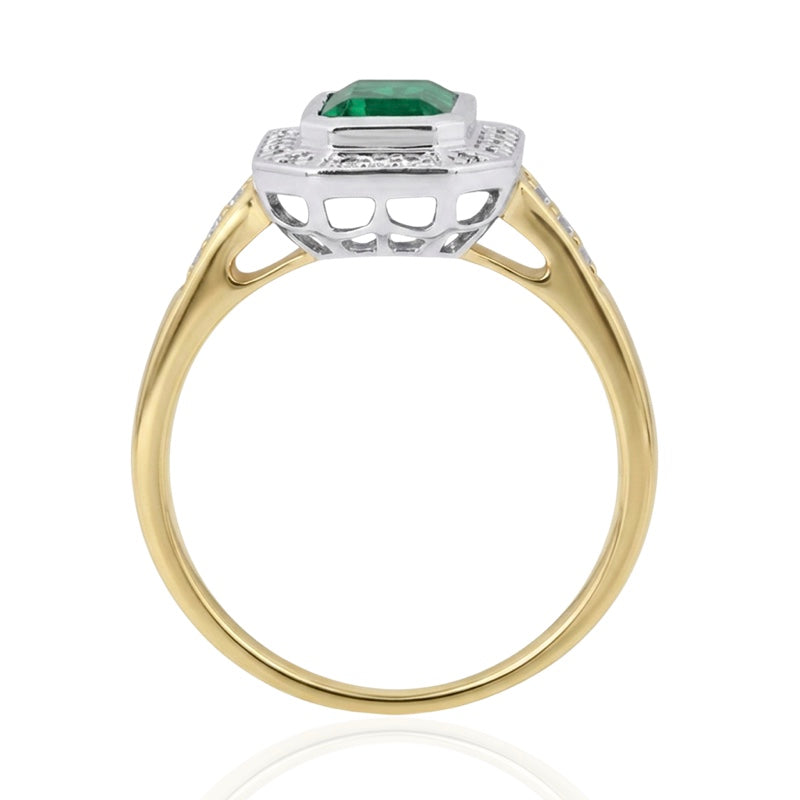 R-25209-EM-Y  Diamond & Emerald Vintage Ring