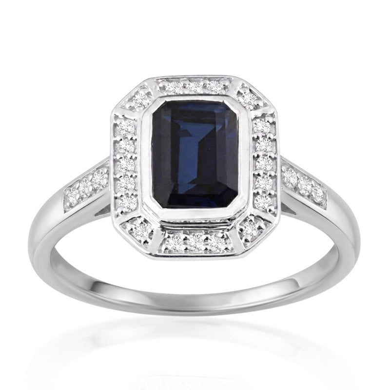 R-25209-SA-W  Diamond & Sapphire Vintage Ring