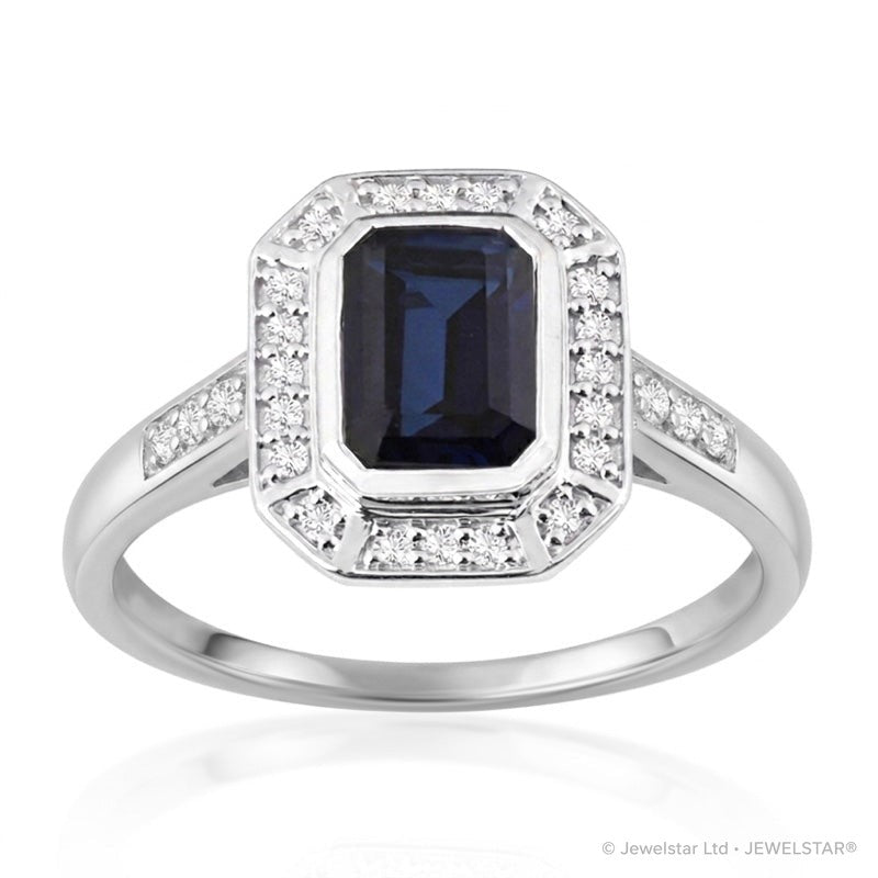 R-25209-SA-W  Diamond & Sapphire Vintage Ring