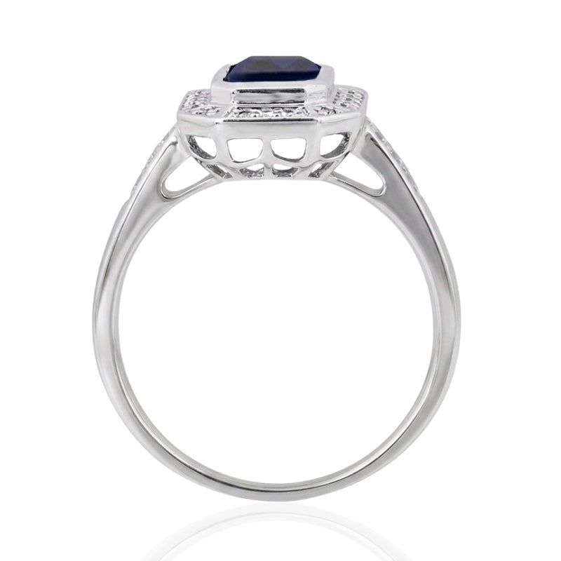 R-25209-SA-W  Diamond & Sapphire Vintage Ring