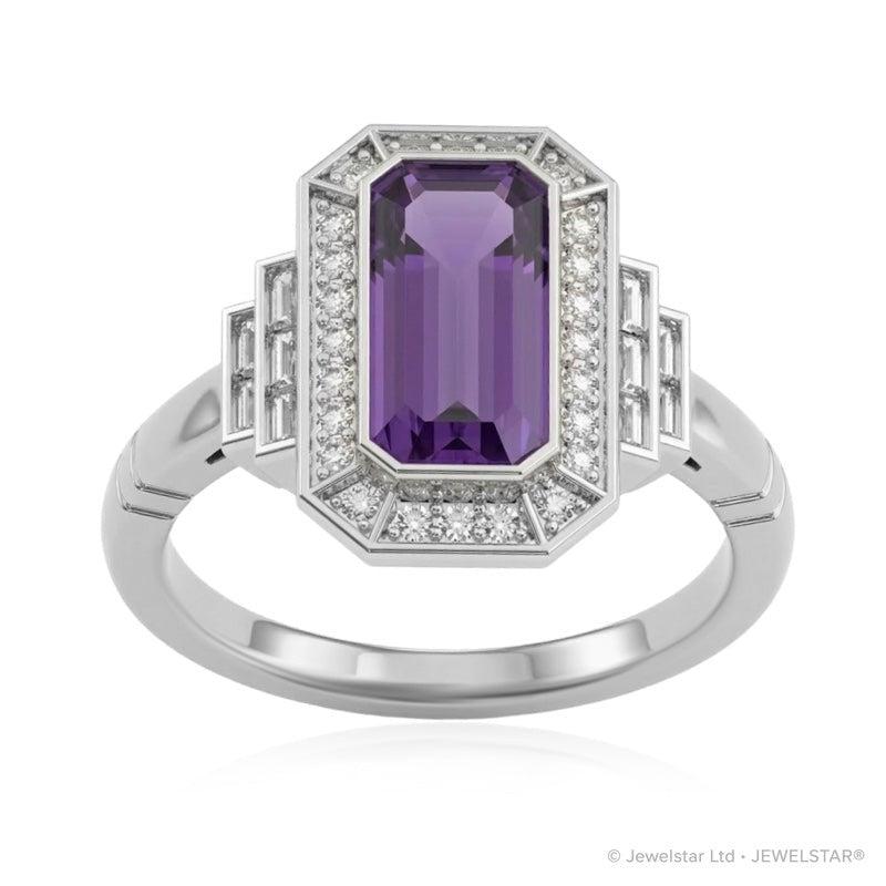 R-25210-AM-W  Diamond & Amethyst Vintage Ring