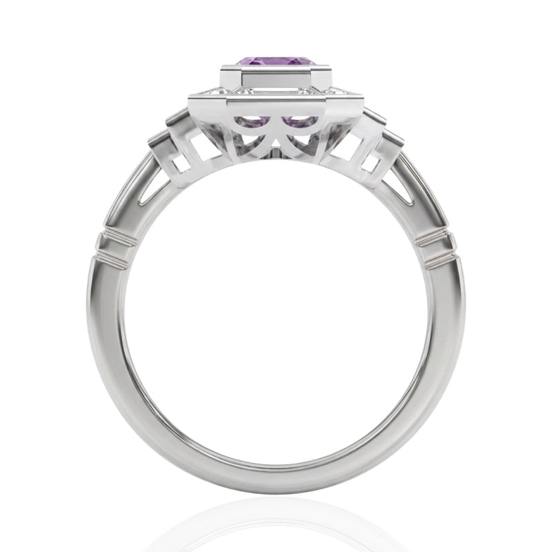 R-25210-AM-W  Diamond & Amethyst Vintage Ring