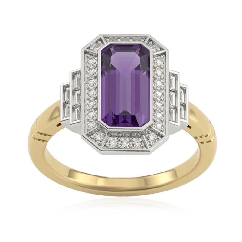 R-25210-AM-Y  Diamond & Amethyst Vintage Ring