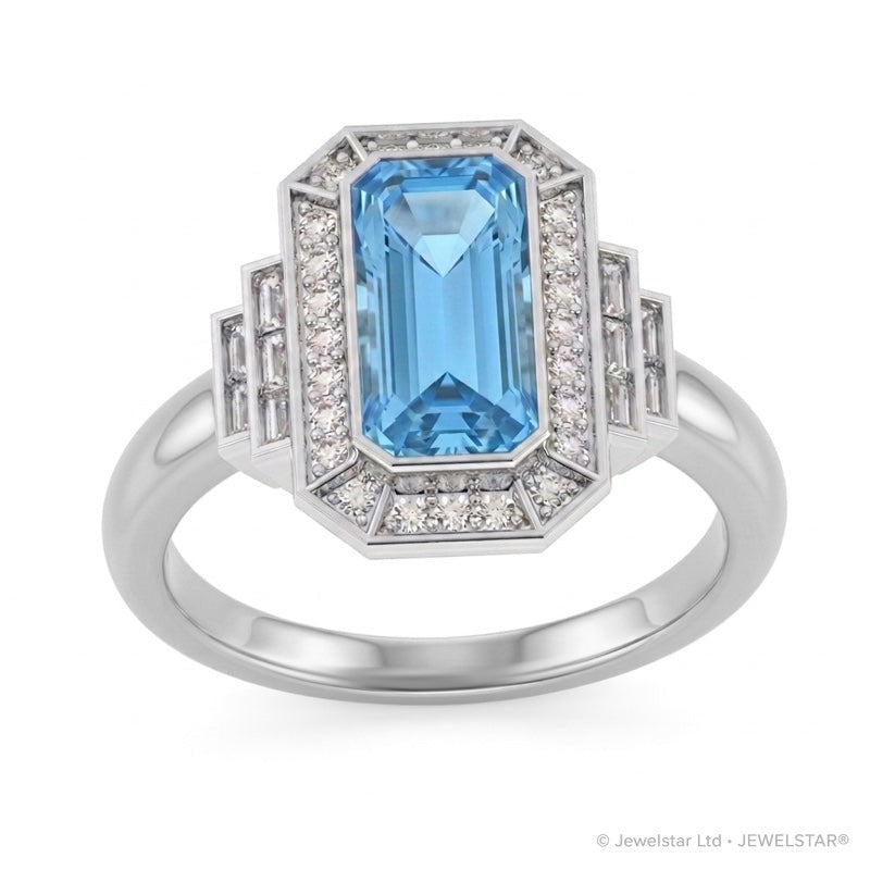 R-25210-BT-W  Diamond & Blue Topaz Vintage Ring