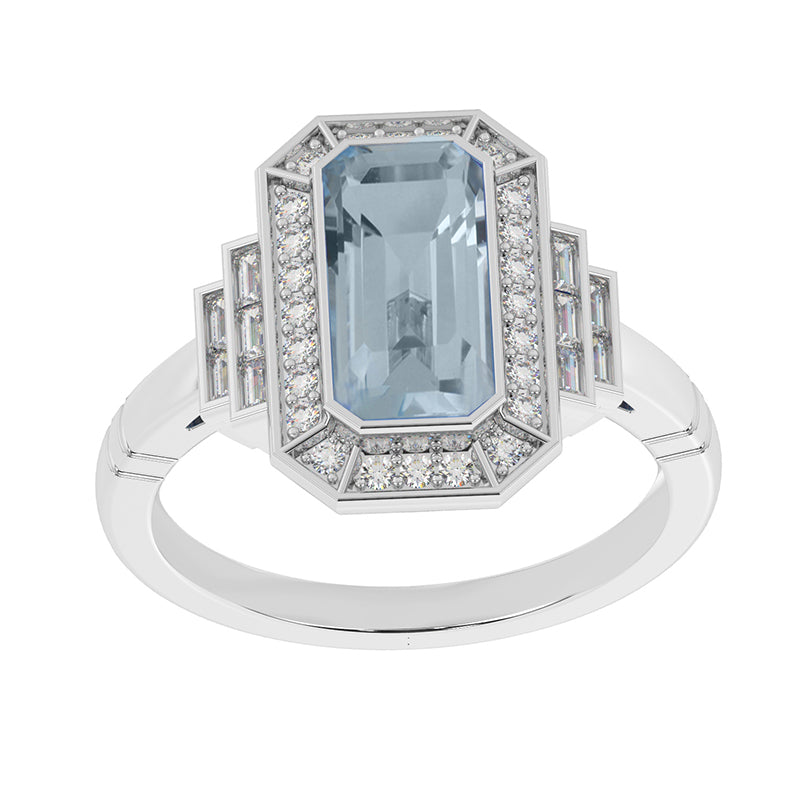 R-25210-BT-W  Diamond & Blue Topaz Vintage Ring