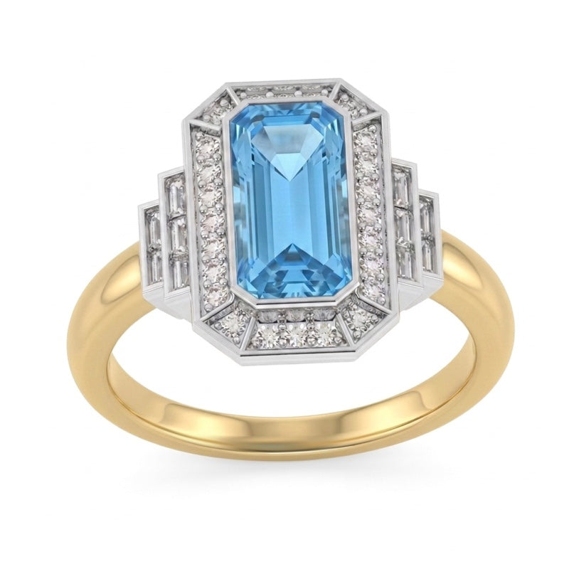 R-25210-BT-Y  Diamond & Blue Topaz Vintage Ring