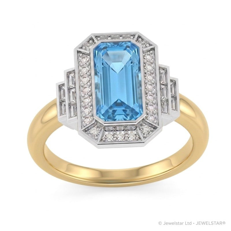 R-25210-BT-Y  Diamond & Blue Topaz Vintage Ring