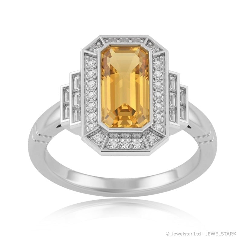 R-25210-CT-W  Diamond & Citrine Vintage Ring