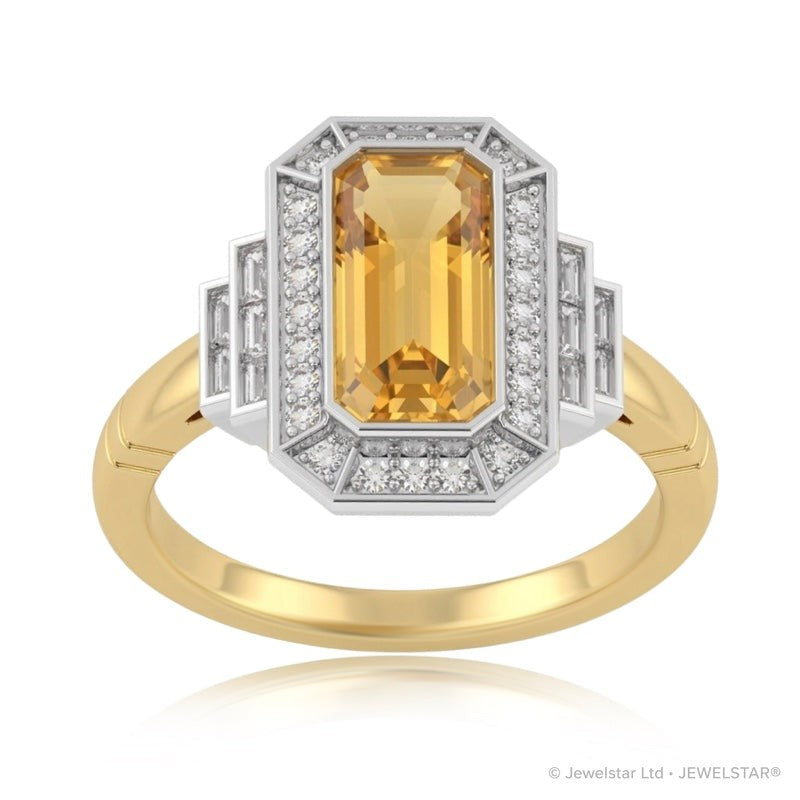 R-25210-CT-Y  Diamond & Citrine Vintage Ring