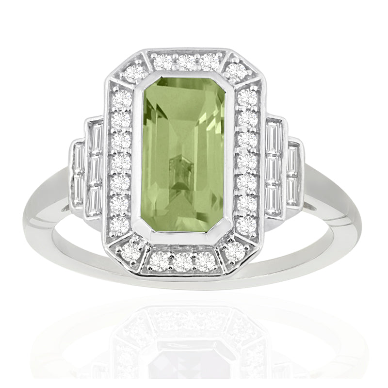 R-25210-PD-W  Diamond & Peridot Vintage Rings