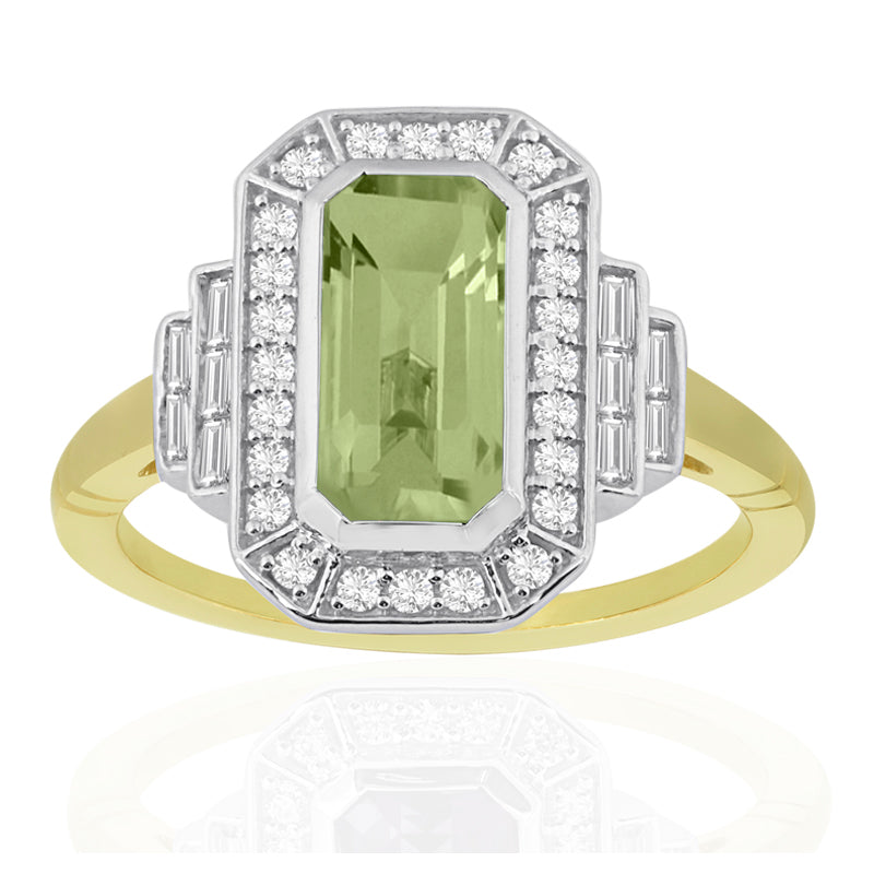 R-25210-PD-Y  Diamond & Peridot Vintage Rings