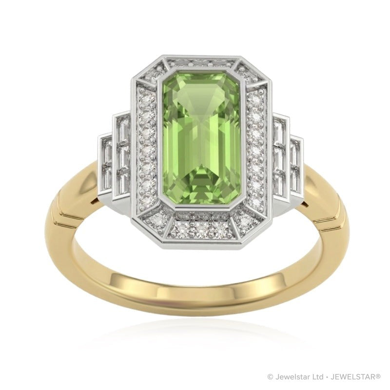 R-25210-PD-Y  Diamond & Peridot Vintage Rings
