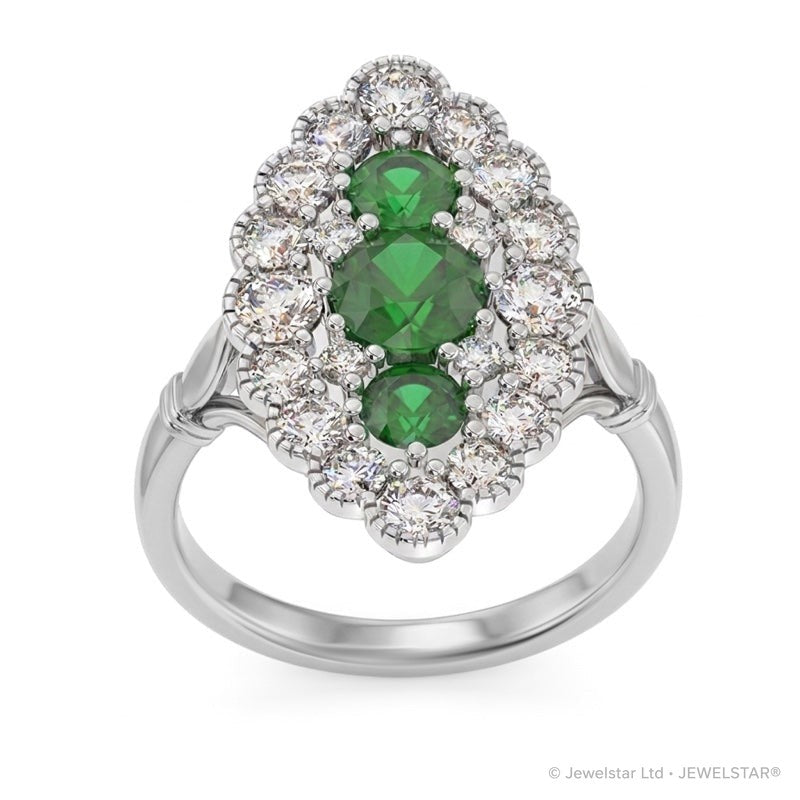 R-25213-EM-W  Diamond & Emerald Vintage Ring