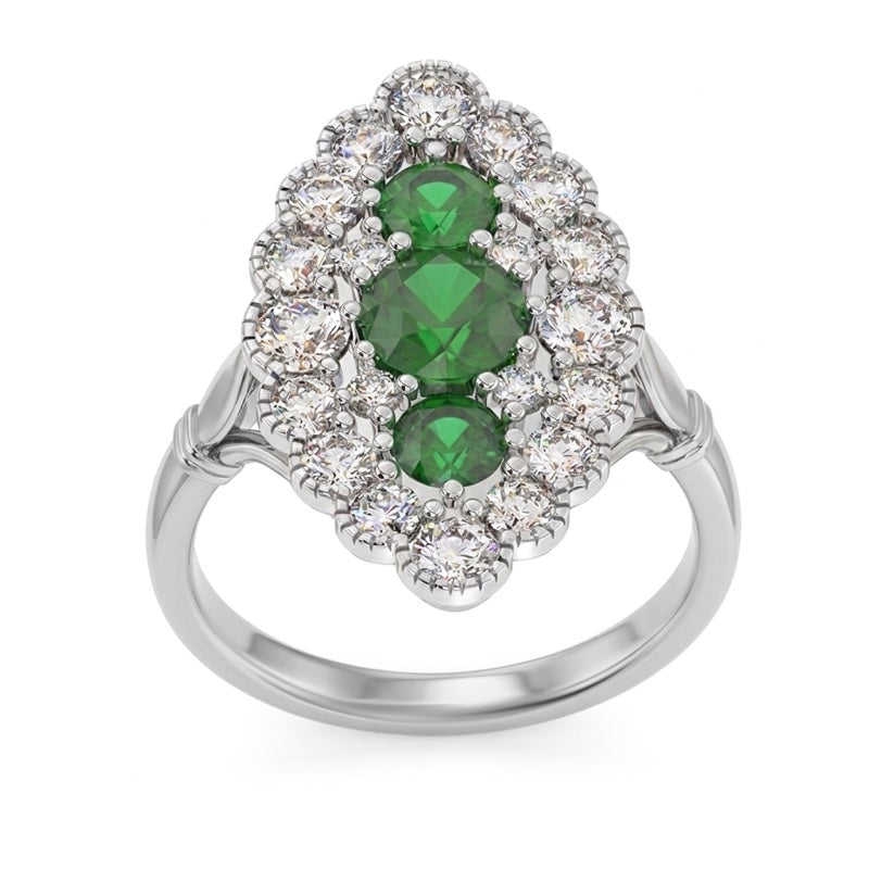 R-25213-EM-W  Diamond & Emerald Vintage Ring