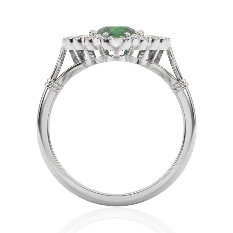 R-25213-EM-W  Diamond & Emerald Vintage Ring