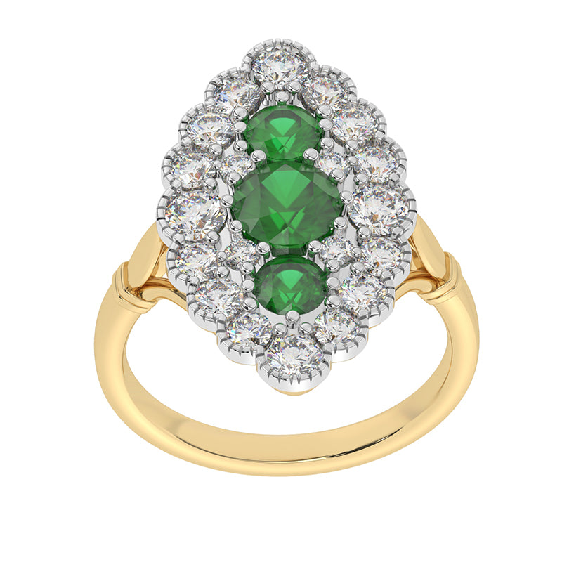 R-25213-EM-Y  Diamond & Emerald Vintage Ring
