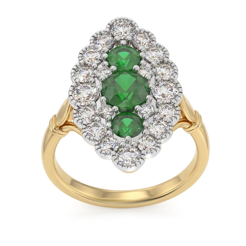 R-25213-EM-Y  Diamond & Emerald Vintage Ring