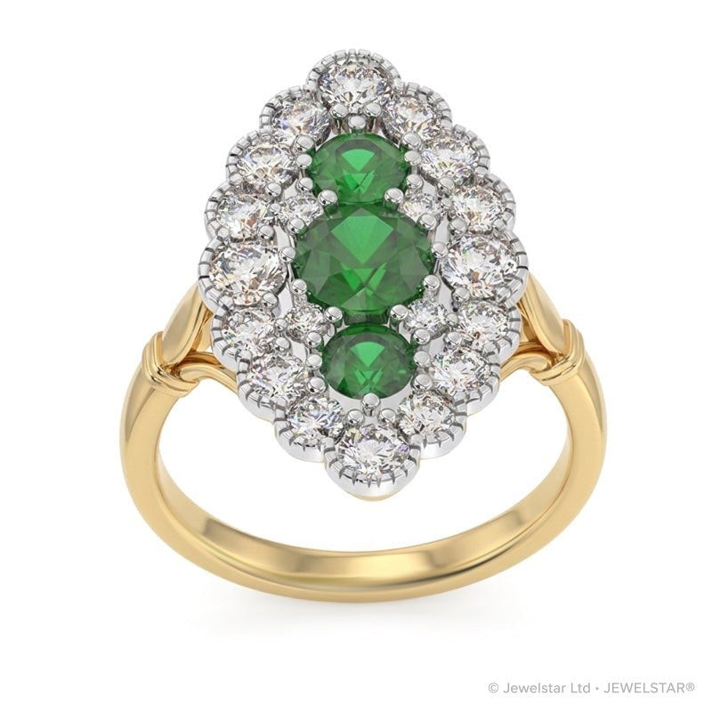 R-25213-EM-Y  Diamond & Emerald Vintage Ring