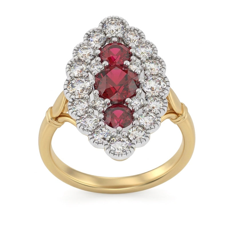 R-25213-RU-Y  Diamond & Ruby Vintage Ring