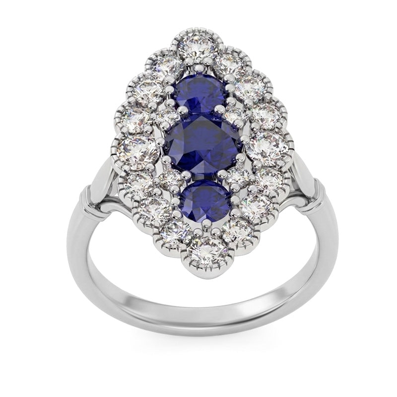 R-25213-SA-W  Diamond & Sapphire Vintage Ring
