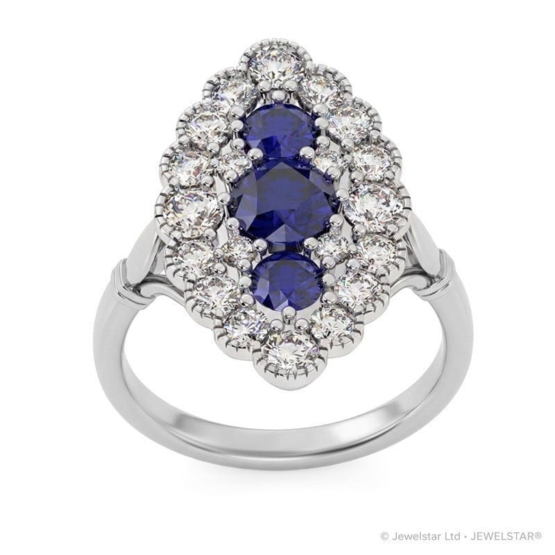 R-25213-SA-W  Diamond & Sapphire Vintage Ring