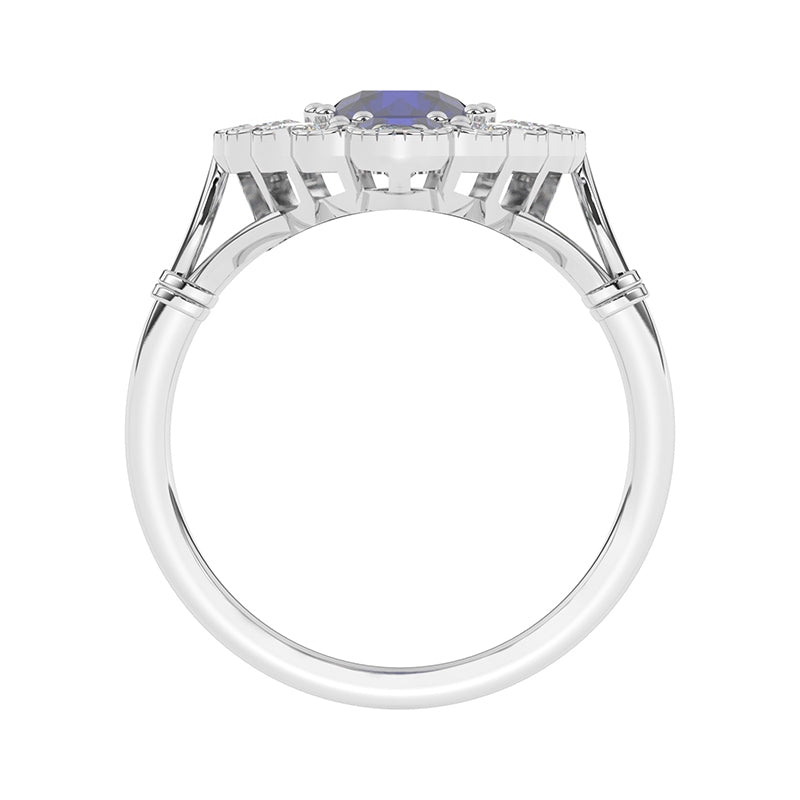 R-25213-SA-W  Diamond & Sapphire Vintage Ring