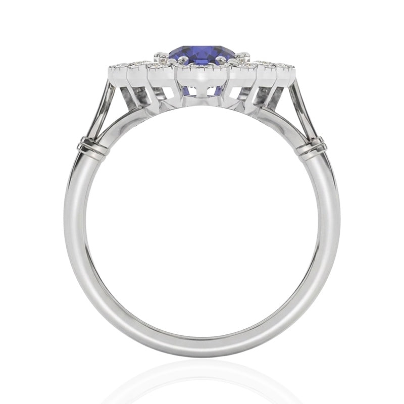 R-25213-SA-W  Diamond & Sapphire Vintage Ring