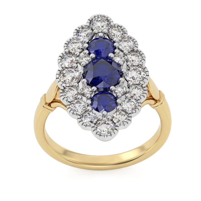 R-25213-SA-Y  Diamond & Sapphire Vintage Ring