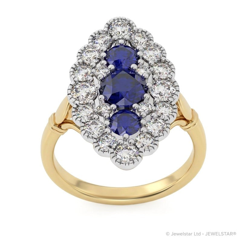 R-25213-SA-Y  Diamond & Sapphire Vintage Ring