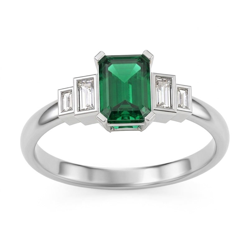 R-25214-EM-W  Diamond & Emerald Vintage Ring