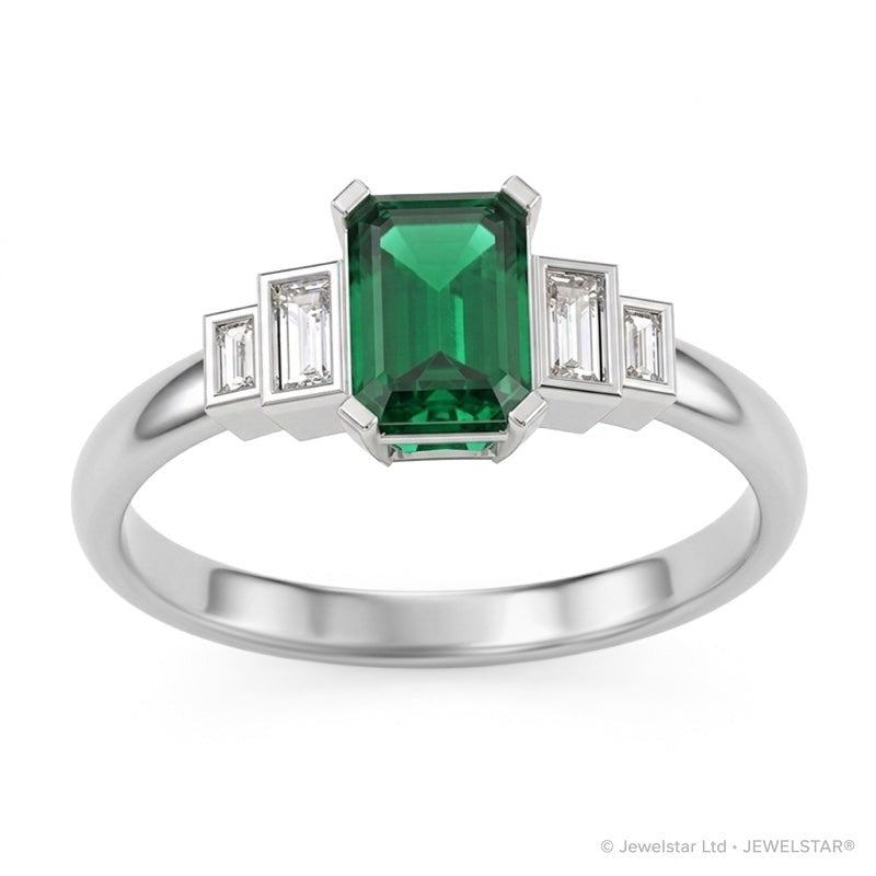 R-25214-EM-W  Diamond & Emerald Vintage Ring