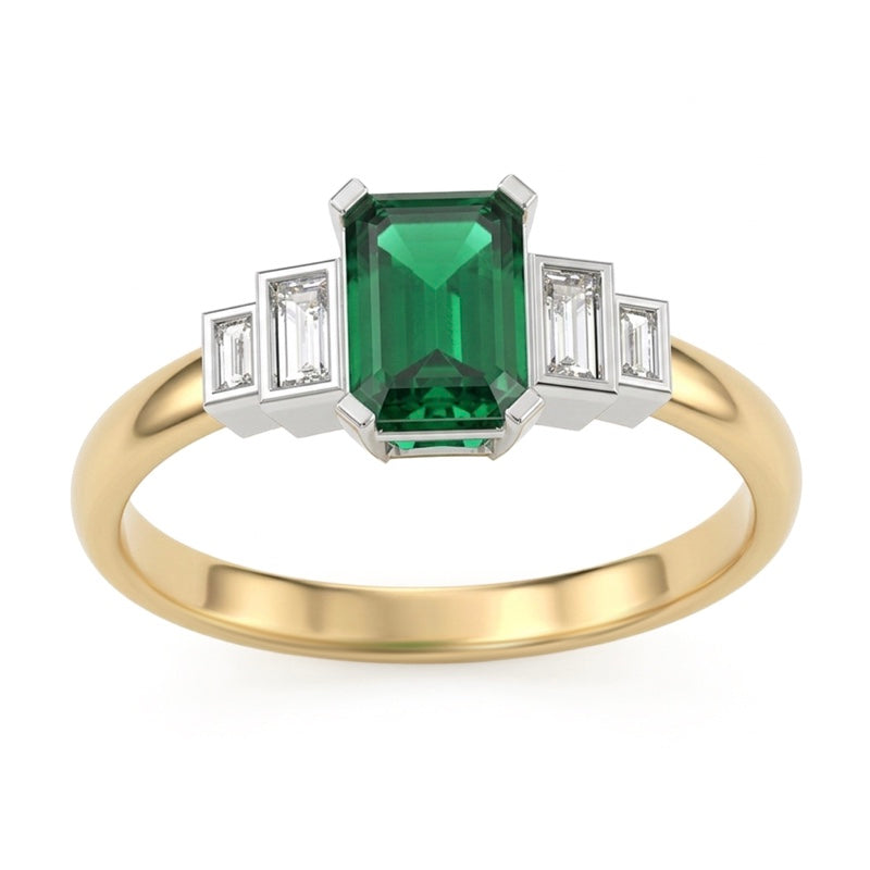 R-25214-EM-Y  Diamond & Emerald Vintage Ring