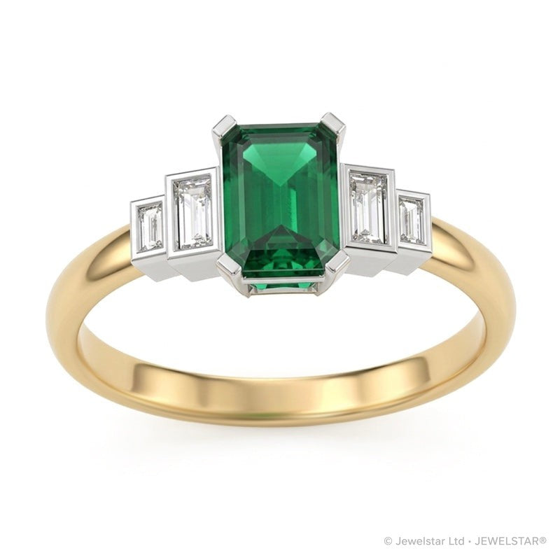 R-25214-EM-Y  Diamond & Emerald Vintage Ring