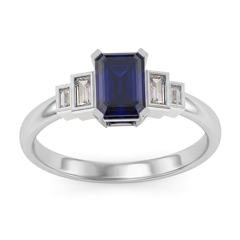 R-25214-SA-W  Diamond & Sapphire Vintage Ring
