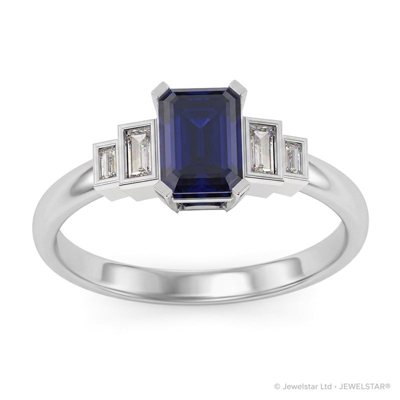R-25214-SA-W  Diamond & Sapphire Vintage Ring