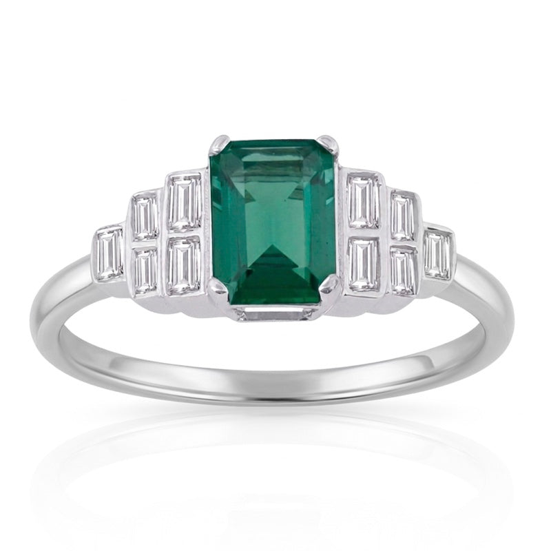 R-25215-EM-W  Diamond & Emerald Vintage Ring