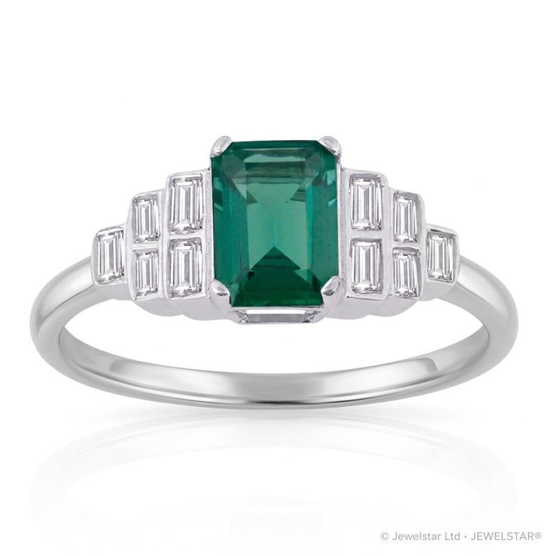R-25215-EM-W  Diamond & Emerald Vintage Ring