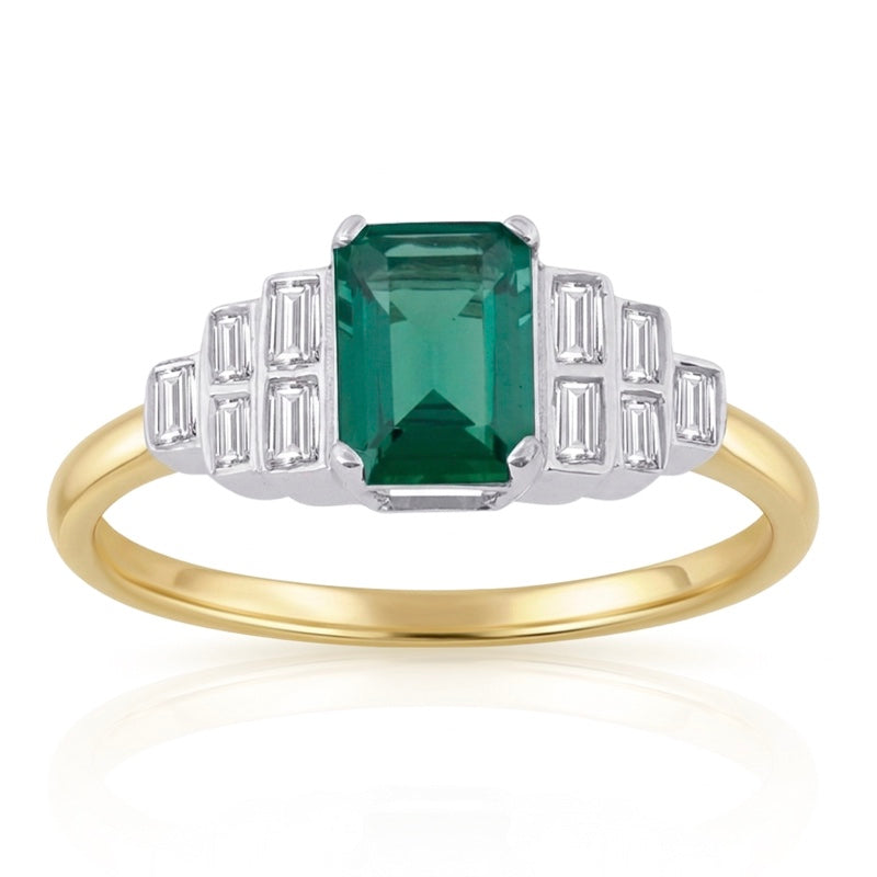 R-25215-EM-Y  Diamond & Emerald Vintage Ring
