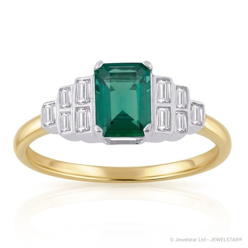 R-25215-EM-Y  Diamond & Emerald Vintage Ring
