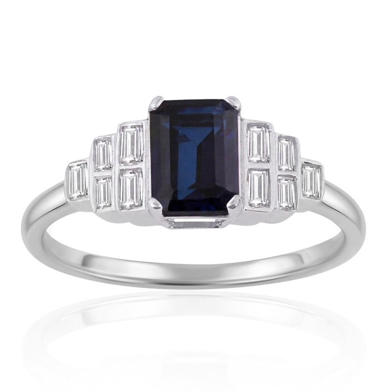 R-25215-SA-W  Diamond & Sapphire Vintage Ring