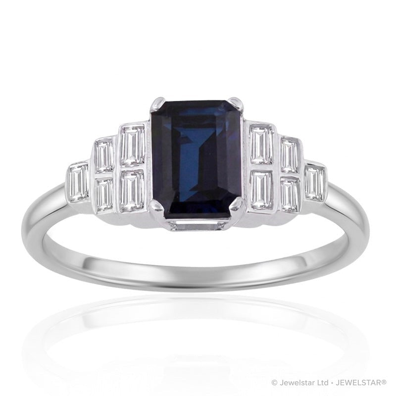 R-25215-SA-W  Diamond & Sapphire Vintage Ring