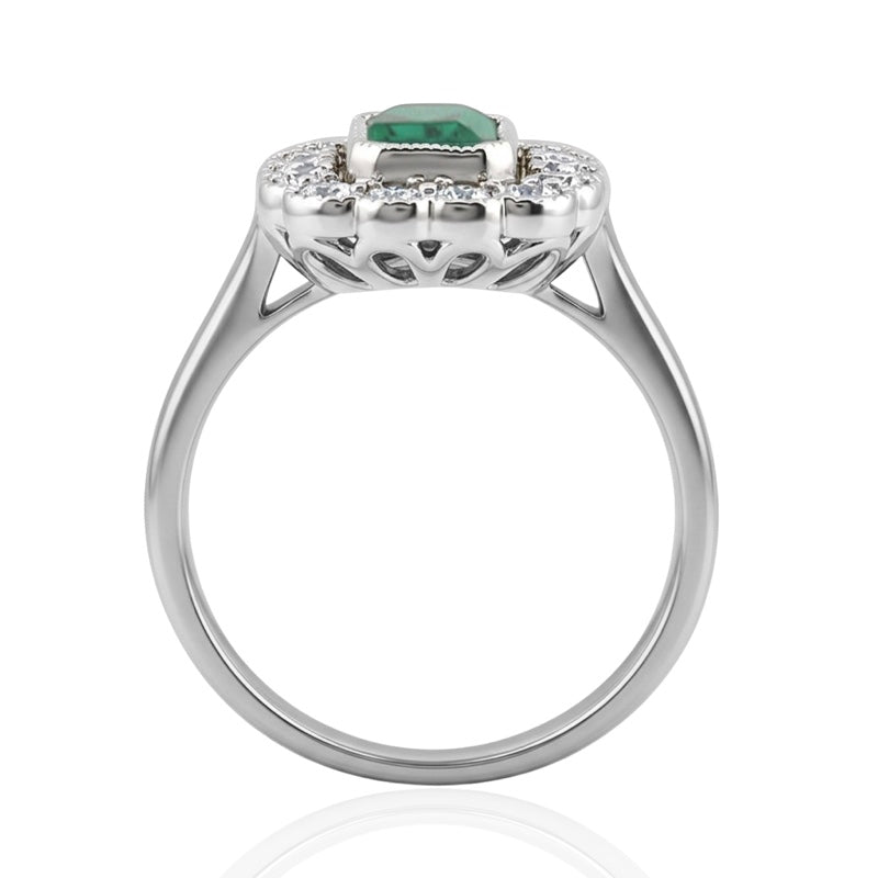 R-25218-EM-W  Diamond & Emerald Vintage Ring