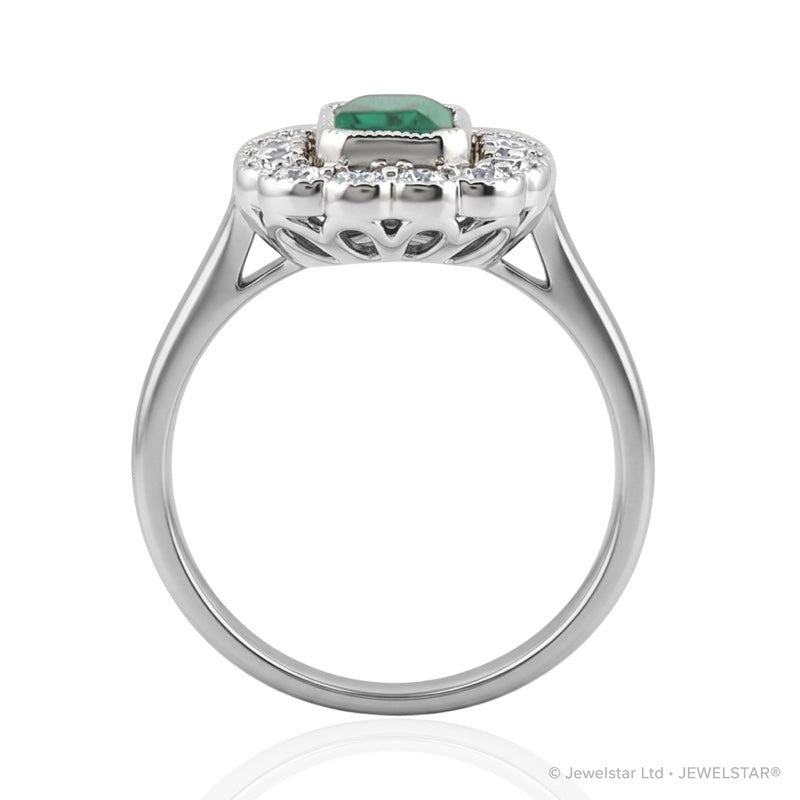 R-25218-EM-W  Diamond & Emerald Vintage Ring