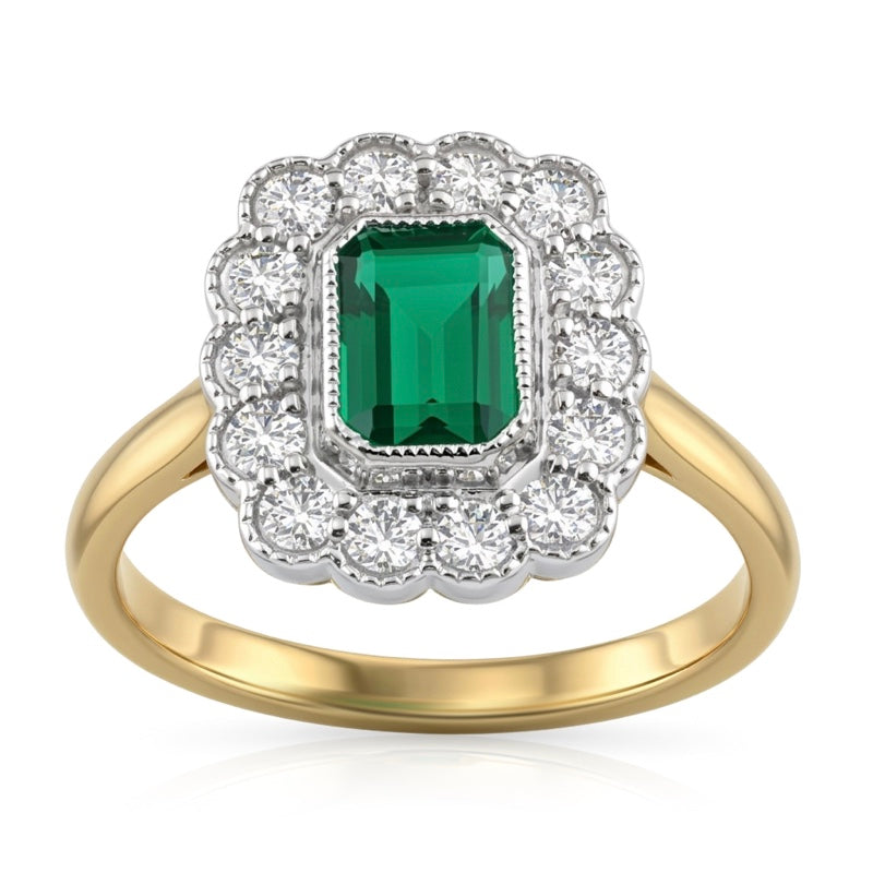 R-25218-EM-Y  Diamond & Emerald Vintage Ring