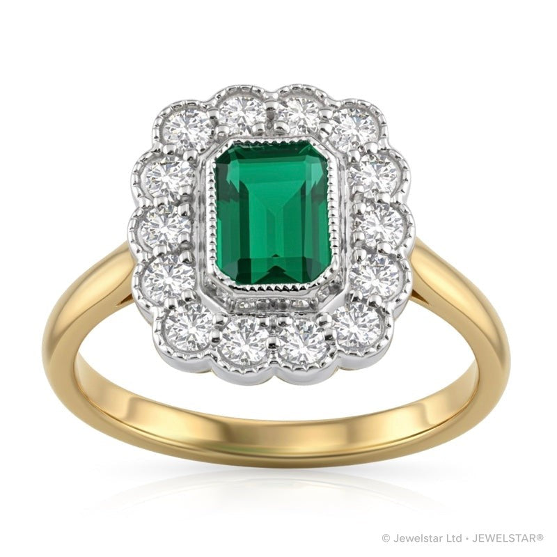 R-25218-EM-Y  Diamond & Emerald Vintage Ring
