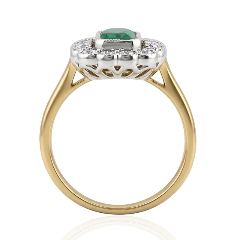 R-25218-EM-Y  Diamond & Emerald Vintage Ring
