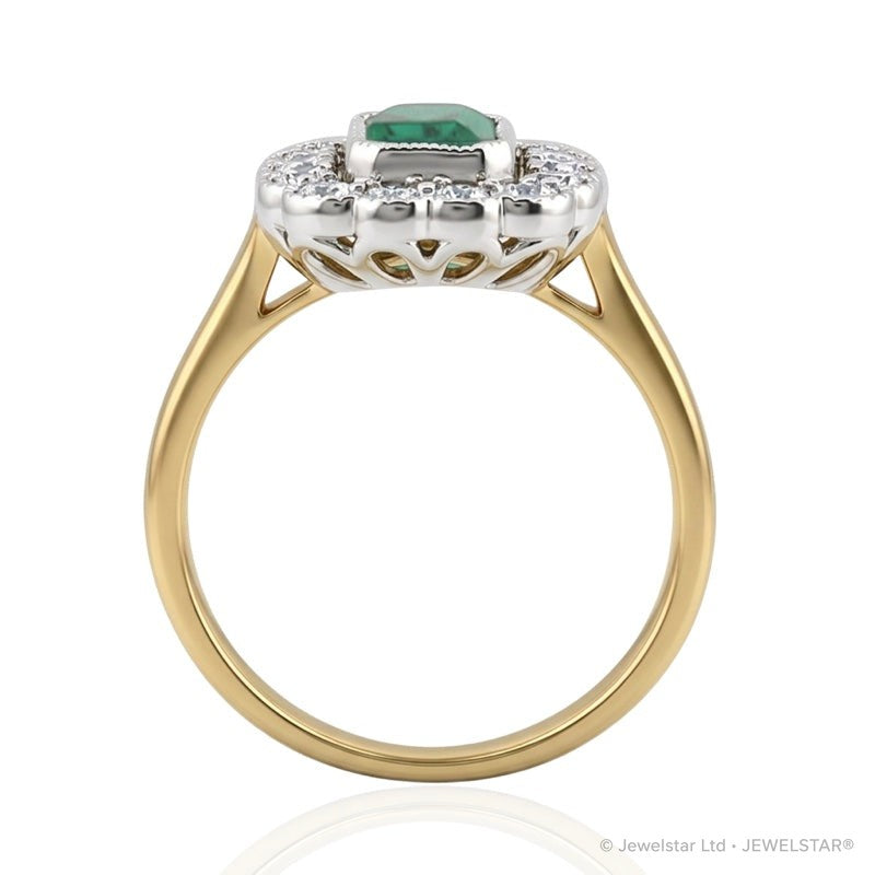 R-25218-EM-Y  Diamond & Emerald Vintage Ring